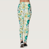  Folk Art White en Turquoise Flowers Leggings (Achterkant)