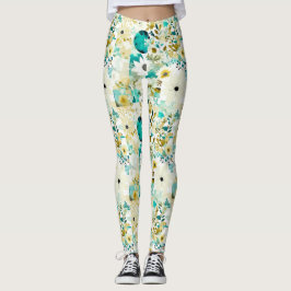 Folk Art White en Turquoise Flowers Leggings