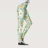  Folk Art White en Turquoise Flowers Leggings (Rechts)