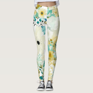  Folk Art White en Turquoise Flowers Leggings