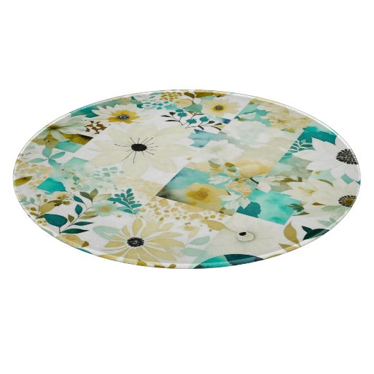  Folk Art White en Turquoise Flowers Snijplank (Hoek)