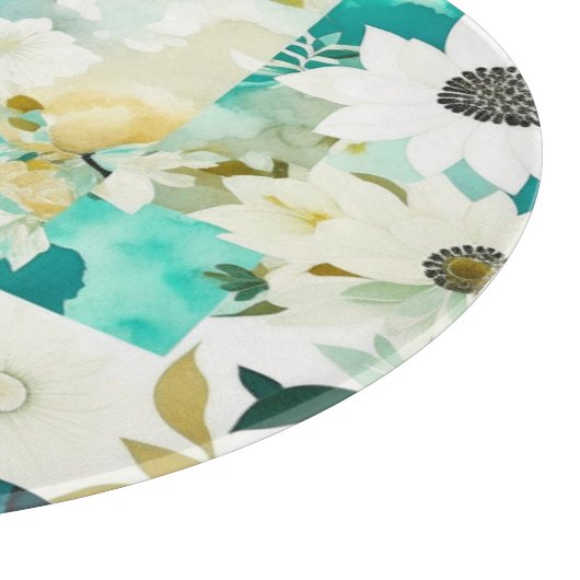  Folk Art White en Turquoise Flowers Snijplank (Hoek)