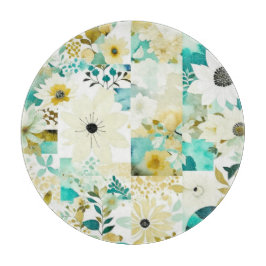 Folk Art White en Turquoise Flowers Snijplank