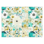  Folk Art White en Turquoise Flowers Tafelkleed (Voorkant (Horizontaal))