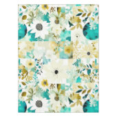 Folk Art White en Turquoise Flowers Tafelkleed (Voorkant)