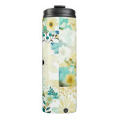  Folk Art White en Turquoise Flowers Thermosbeker (Voorkant)