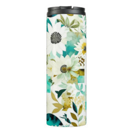 Folk Art White en Turquoise Flowers Thermosbeker