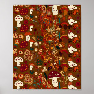 Folk Art Wild Mushroom Design Poster