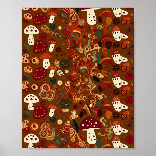 Folk Art Wild Mushroom Design Poster (Voorkant)