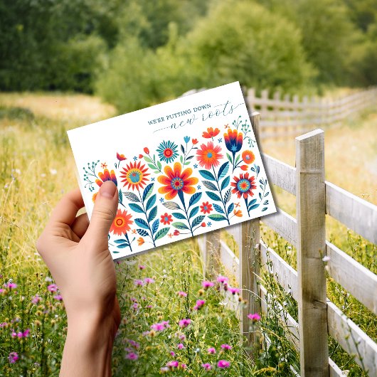 Folk Art Wildflower Verhuisaankondiging Briefkaart