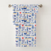 Folk Art Winter Bird Pattern Bad Handdoek (Insitu)