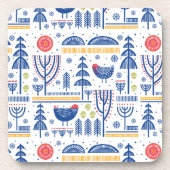 Folk Art Winter Bird Pattern Bier Onderzetter (Voorkant)