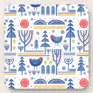 Folk Art Winter Bird Pattern Bier Onderzetter