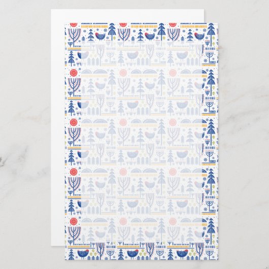 Folk Art Winter Bird Pattern Briefpapier (Voorkant / Achterkant)