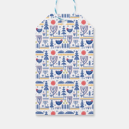 Folk Art Winter Bird Pattern Cadeaulabel (Achterkant)