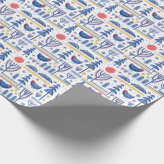 Folk Art Winter Bird Pattern Cadeaupapier (Hoek)