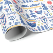 Folk Art Winter Bird Pattern Cadeaupapier (Rol Hoek)