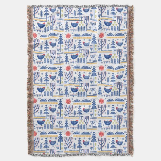 Folk Art Winter Bird Pattern Deken (Voorkant Verticaal)
