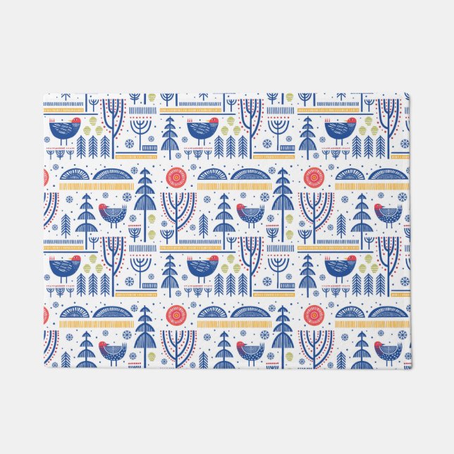 Folk Art Winter Bird Pattern Deurmat (Voorkant)