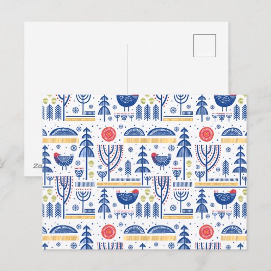 Folk Art Winter Bird Pattern Feestdagenkaart (Voorkant / Achterkant)