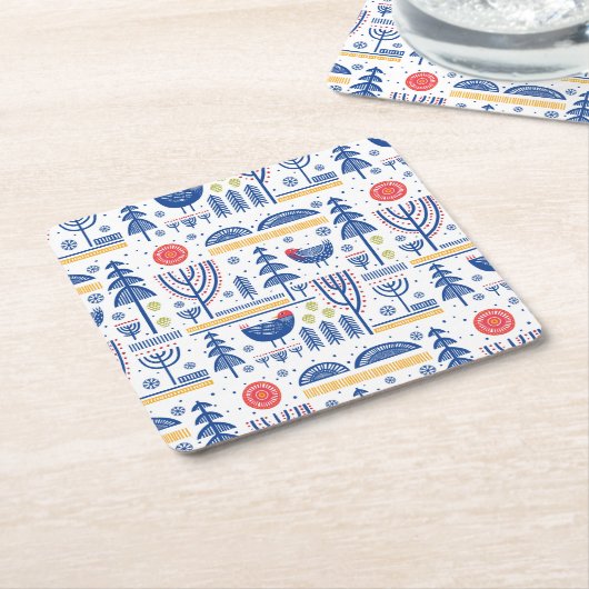 Folk Art Winter Bird Pattern Kartonnen Onderzetters (Schuin)