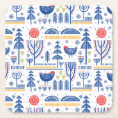 Folk Art Winter Bird Pattern Kartonnen Onderzetters (Voorkant)