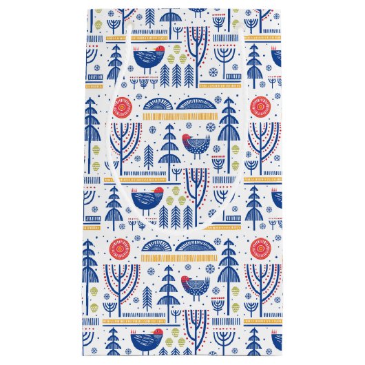 Folk Art Winter Bird Pattern Klein Cadeauzakje (Voorkant)