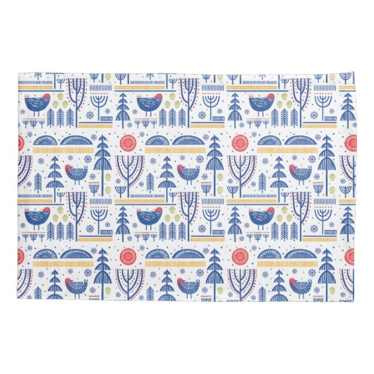 Folk Art Winter Bird Pattern Kussensloop (Achterkant-Links)