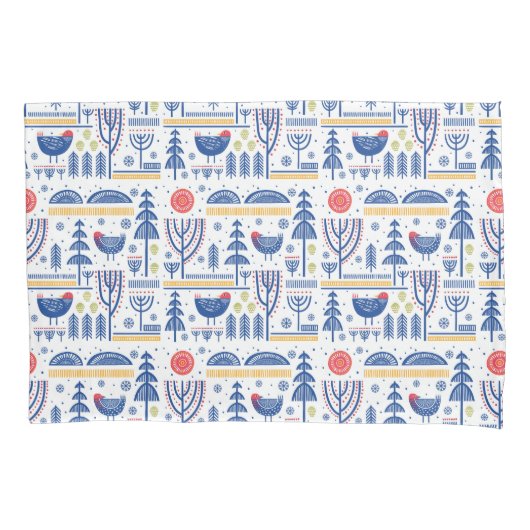 Folk Art Winter Bird Pattern Kussensloop (Voorkant-Links)