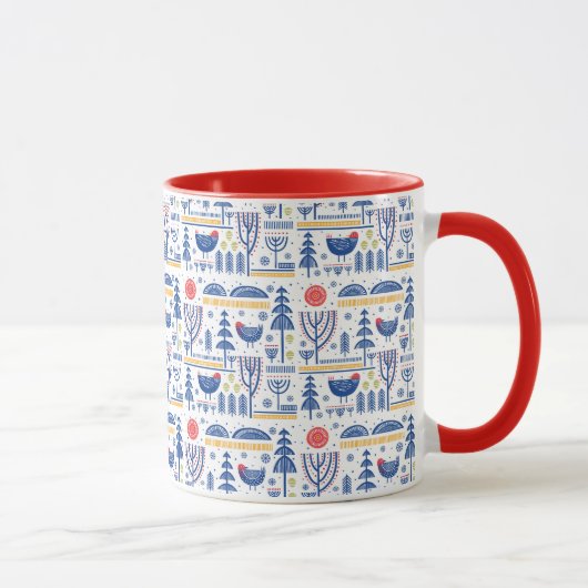 Folk Art Winter Bird Pattern Mok (Rechts)