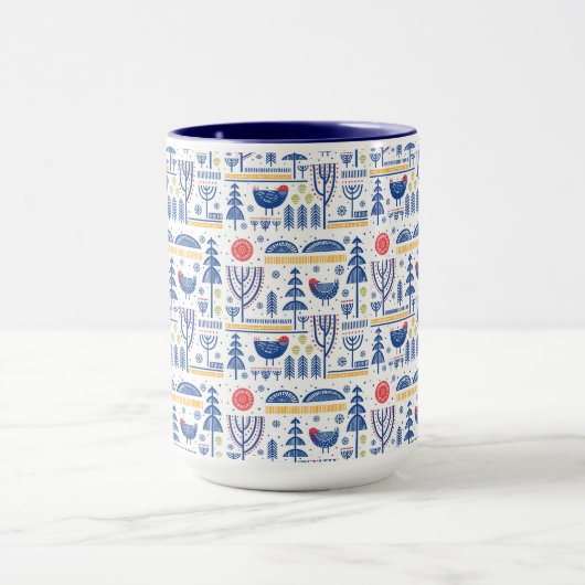 Folk Art Winter Bird Pattern Mok (Midden)