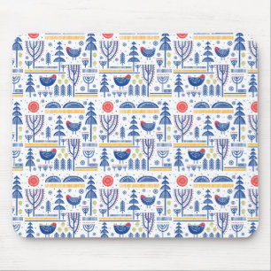 Folk Art Winter Bird Pattern Muismat