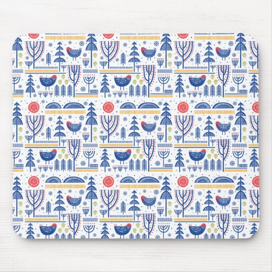 Folk Art Winter Bird Pattern Muismat (Voorkant)