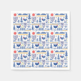 Folk Art Winter Bird Pattern Servet