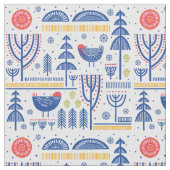 Folk Art Winter Bird Pattern Stof (Close Up)