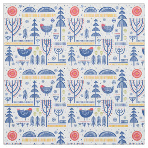 Folk Art Winter Bird Pattern Stof