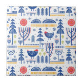 Folk Art Winter Bird Pattern Tegeltje (Voorkant)
