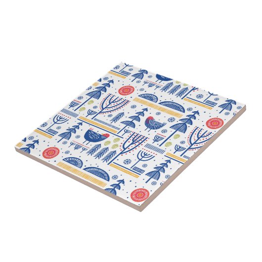 Folk Art Winter Bird Pattern Tegeltje (Zijkant)