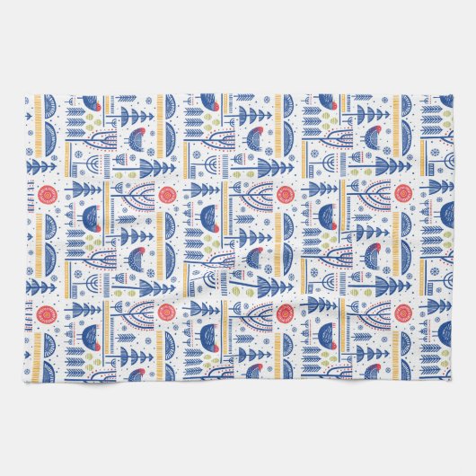 Folk Art Winter Bird Pattern Theedoek (Horizontaal)