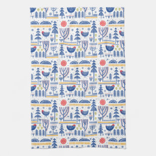 Folk Art Winter Bird Pattern Theedoek