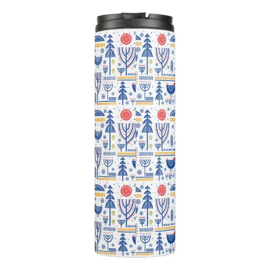 Folk Art Winter Bird Pattern Thermosbeker (Achterkant)