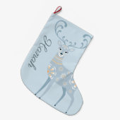 Folk Art Winter Deer Persoonlijk Grote Kerstsok (Voorkant (Hangend))