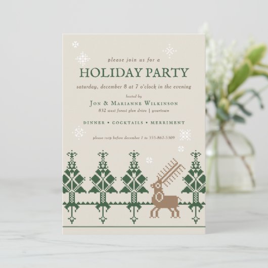 Folk Art Winter Forest | Holiday Open House Kaart (Staand voorkant)