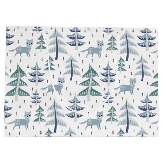 Folk Art Winter Fox en Trees Groot Cadeauzakje (Achterkant)