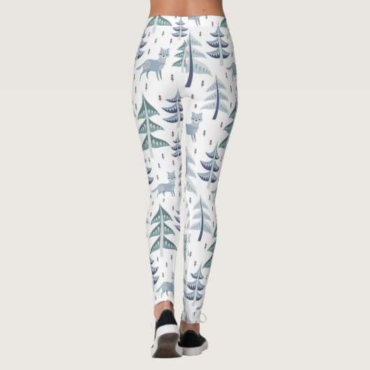 Folk Art Winter Fox en Trees Leggings (Achterkant)
