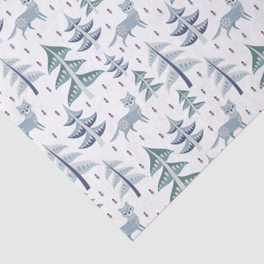 Folk Art Winter Fox en Trees Tissuepapier (Detail)