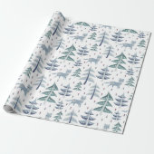 Folk Art Winter Fox & Trees Cadeaupapier (Uitgerold)
