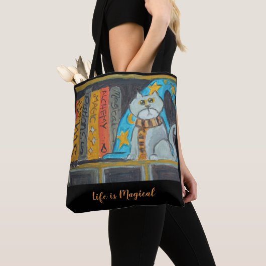 Folk Art Wizard Kat Magic Fun Scholar Tote Bag (Dichtbij)