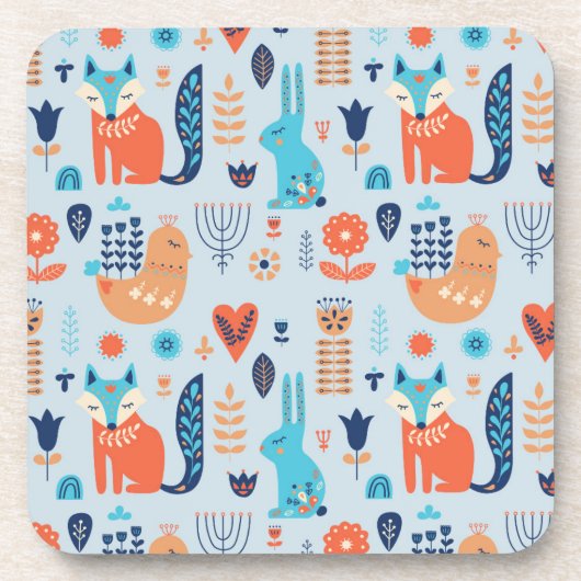 Folk Art Woodland Animal Pattern Bier Onderzetter (Voorkant)