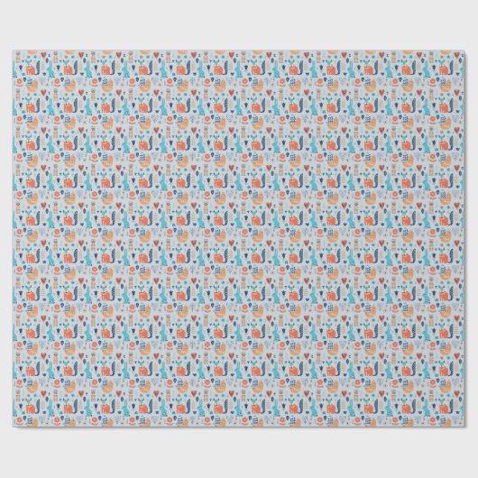 Folk Art Woodland Animal Pattern Cadeaupapier (Vlak)